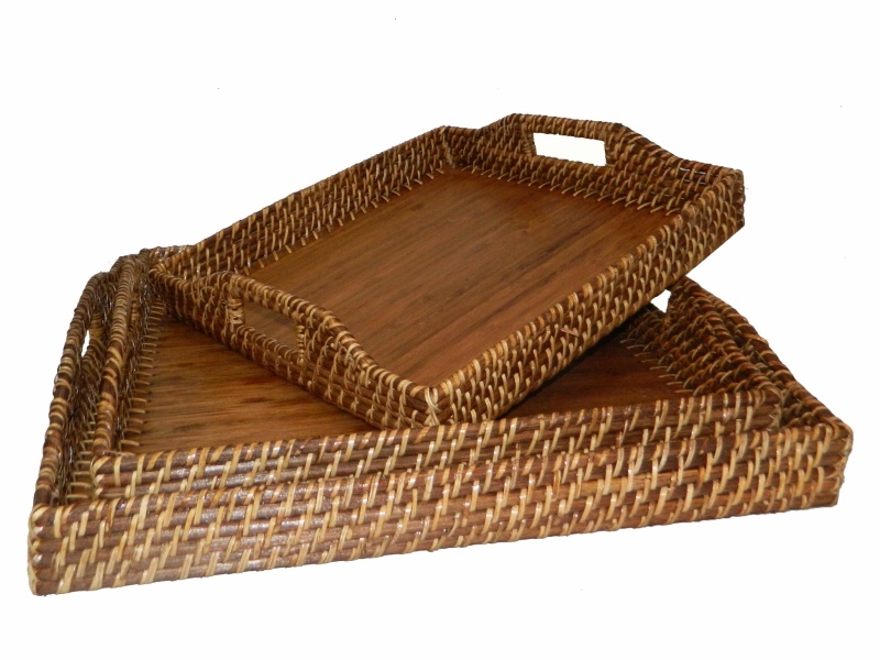 Ultimate Square Rattan Bamboo Serving Tray Set with Handles - Eco-friendly Home Decor